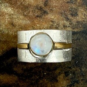 Brass Ribbon Moonstone Silver Ring. New with tags.